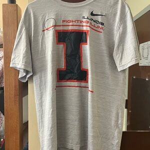 Nike Gray and Red Short Sleeve Tee with Bold 'T' Design